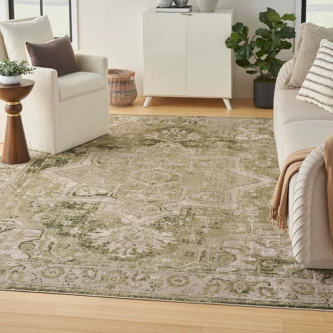 Nourison Home Astra Machine Washable Ivory Green 9' x 12' Area Rug - Easy Clean, Non Shedding, Bed Room, Living Room, Dining Room, Kitchen (9' x 12')