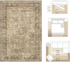 FMFUNCTEX 4x5 Washable Area Rug Neutral Vintage Brown Non Slip Low Pile Traditional Indoor Carpet for Entryway Living Room Bedroom Soft Retro Floral Mat Throw Rug for Dining Office Kitchen Entryway