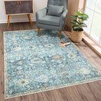 Bloom Rugs Washable Non-Slip 10x14 Rug - Blue/Beige Traditional Oriental Area Rug for Living Room, Bedroom, Dining Room, and Kitchen - Exact Size: 10' x 14'