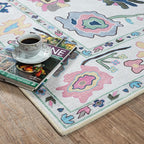Fame Living Colorful Oushak Rug, Modern, Vintage, Turkish, Eclectic, Floral, Pastel, Washable, Large Area Rugs for Living Room, Dining, Bedroom, Girls, Boys, 7'5"x9'8"