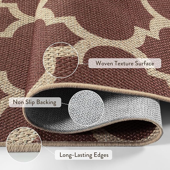 Lahome Moroccan Outdoor Rug 5x7, Easy Jute Red Washable Rugs for Patio Living Room Outdoor Decor, Geometric Woven Area Rug Non Slip for Backyard, Thin Farmhouse Carpet for Bedroom Dining Room