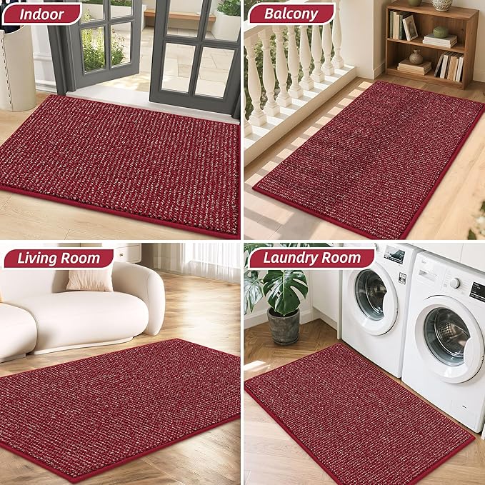 BEQHAUSE Dirt Trapper Door Mat 36" x 60", Non-Slip Washable Doormats Entrance Mat, Dirt Resistant and Absorbent Welcome Mat, Low Profile Floor Mats for Front Back Door and Entryway, Red