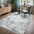 GLN Rugs Contemporary Collection - Machine Washable Area Rug, Contemporary Washable, Non Slip, Low Pile Chenille Rug, Living Room, Bedroom, Kitchen Rug (6' x 9' White/Grey/Blue/Brown)
