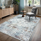GLN Rugs Contemporary Collection - Machine Washable Area Rug, Contemporary Washable, Non Slip, Low Pile Chenille Rug, Living Room, Bedroom, Kitchen Rug (3' x 5' White/Grey/Blue/Brown)