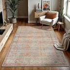 GLN Rugs Traditional Collection - Machine Washable Area Rug, Traditional Washable, Non Slip, Low Pile Chenille Rug, Living Room, Bedroom, Kitchen Rug (4' x 6' Terra/Multicolor 1153)
