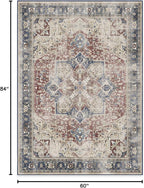 RUGGABLE Washable Vintage Area Rug – Kamran Royal Blue 5x7, Stain-Resistant, Non-Slip – Medium Machine Washable Rugs for Living Room, Bedroom, Hallway, Entryway & Office–with Cushioned Pad