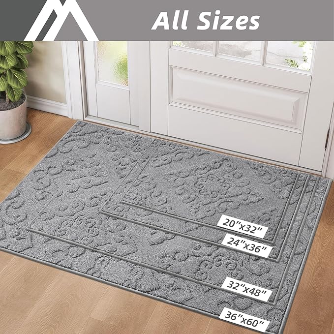 COSY HOMEER Door Mat 24”x36”,Absorbent Dirt Trapper Entryway Rugs,Non-Slip Welcome Mat,Washable Entry Rugs,Low Pile Doormat for Front Back Door,Wet Shoes & Paws,Grey