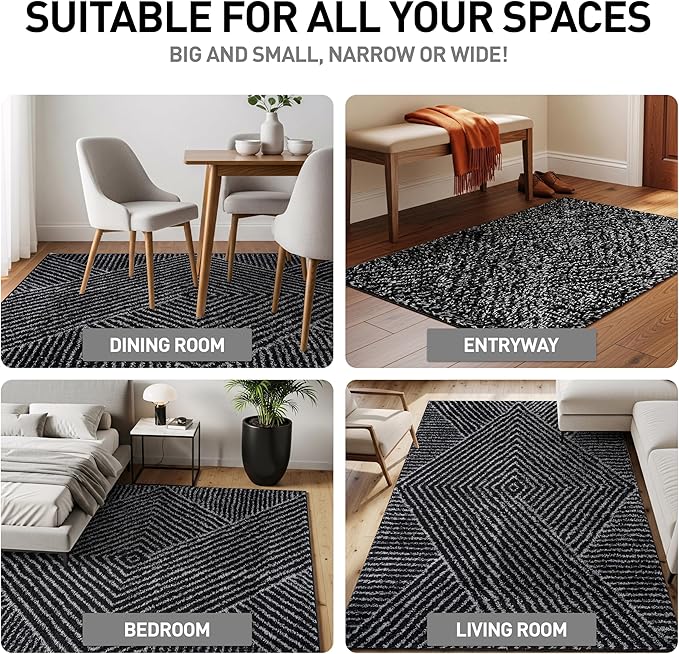 Rugshop Geometric Diamond Stripe Area Rug Anthracite Dark Gray 7' 10" x 10' Perfect for Large Living Rooms, Dining Areas, or Master Bedrooms