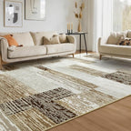 Large Area Rugs,Modern Geometric Patchwork Floor Decor for Bedroom Aesthetic Carpet, Rockwood Collection, Indoor Rugs for Living Room, Dining Room, Nursery, Office, Machine Washable Rug,6x9 Ft Beige
