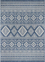 Beverly Rug Waikiki Boho Indoor Outdoor Rug 6x9, Washable Outside Carpet for Patio, Deck, Porch, Bohemian Area Rug, Farmhouse Rugs, Aztec Tribal Rug, Azure and White