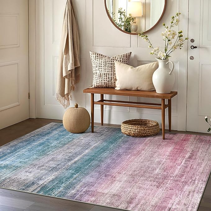 Kokia Abstract Washable Area Rug Living Room Washable 4x6 Non-Slip Stain Resistant Colorful Living Room Rug Soft Indoor Vibrant Red Carpet for Bedroom Room Decor, Oslo Orchid