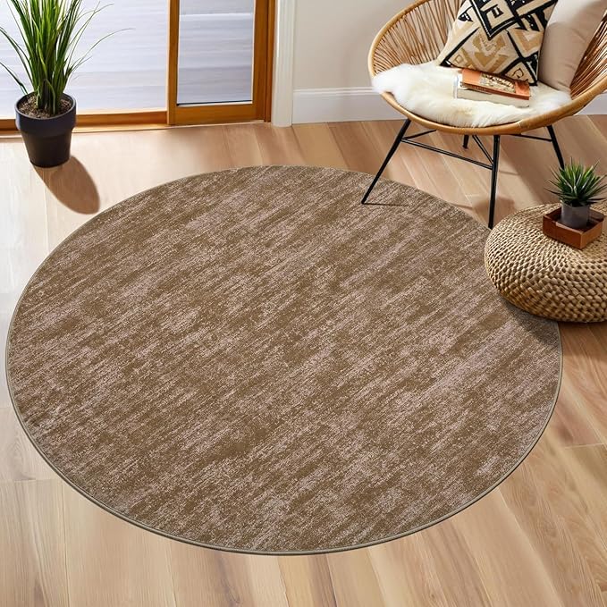 RUGSREAL Round Area Rug 3ft Solid Solor Rug for Entryway Washable Indoor Floor Carpet Contemporary Area Rug Modern Round Rug for Bedroom Living Room Kitchen Home Office, Taupe