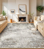 Area Rugs 9x12 Living Room - Modern Abstract Large Rugs for Living Room Non-Slip Low Pile Soft Machine Washable Carpet for Bedroom, Under Dining Table, Nursery, Farmhouse (9'x12' Brown Grey)