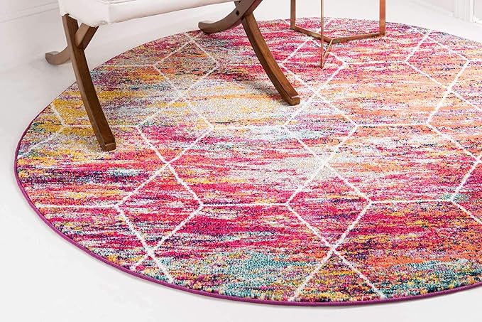 Unique Loom Trellis Frieze Collection Area Rug - Geometric (5' Round, Multi/ Ivory)