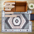 Fame Living Washable Area Rug. Modern Farmhouse. Vintage. Turkish. Bohemian. Distressed. Oriental. Traditional. Rugs for Living Room. Dining. Bedroom. Office. Entryway.(856BlckGry, 2'5" x 9'8")