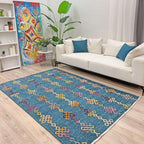Alfa Rich 5x8 Moroccan Blue Washable Area Rugs for Living Room Bedroom Kitchen Decor Cotton Rug