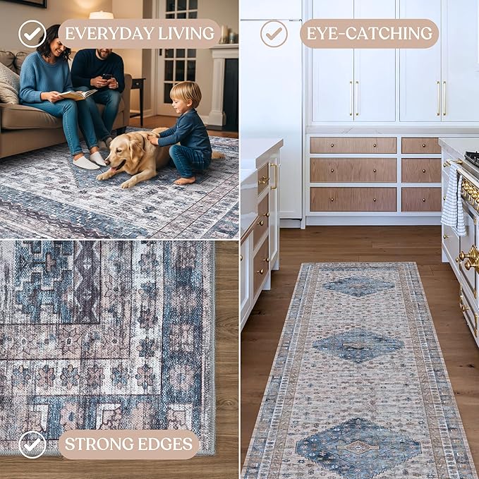 Fame Living Washable Area Rug. Modern Farmhouse. Vintage. Turkish. Bohemian. Distressed. Oriental. Traditional. Rugs for Living Room. Dining. Bedroom. Office. Entryway. Foyer. (859NC, 5' x 6'9")