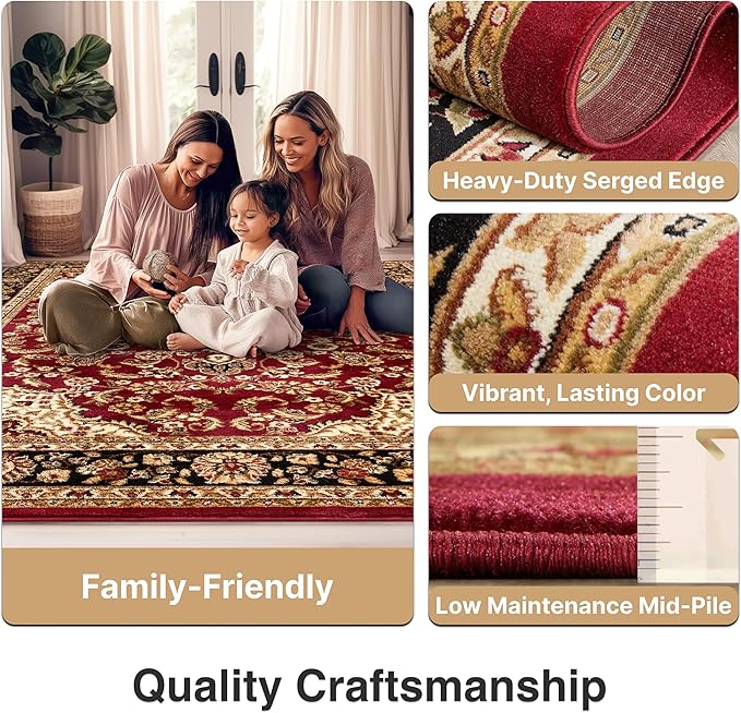 Well Woven Barclay Collection Medallion Kashan Red 6x9 Area Rug - for Living Room, Bedroom, and Dining Room