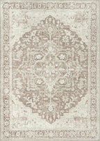 Bloom Rugs Washable Non-Slip 9' x 12' Rug - Light Brown Traditional Medallion Area Rug for Living Room, Bedroom, Dining Room, and Kitchen - Exact Size: 9' x 12'