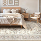 10x12 Area Rug Living Room: Washable Boho Large Neutral Vintage Soft Rugs Stain Resistant Farmhouse Non Slip Indoor Floor Carpet for Bedroom Nursery Kids Playroom Office Dining Room- Beige Brown