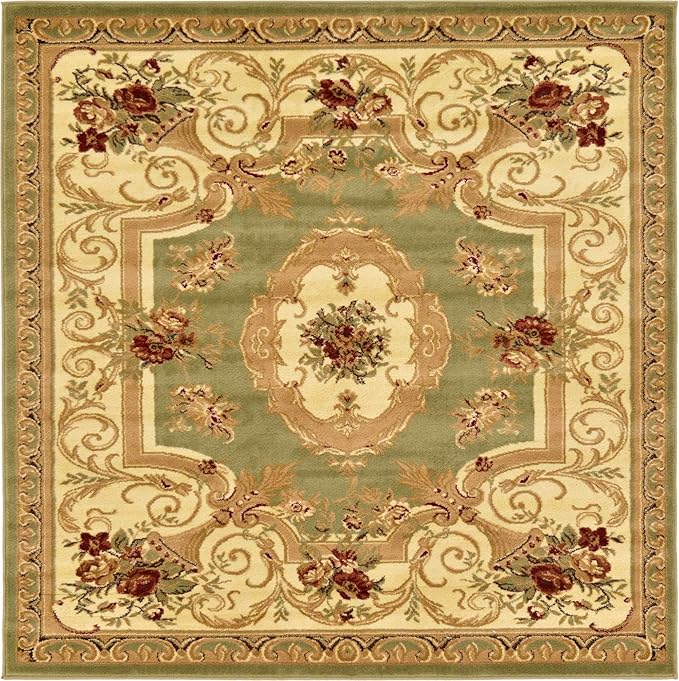 Unique Loom Versailles Collection Traditional Classic Floral Motif Area Rug (6' 0 x 6' 0 Square, Green/ Ivory)