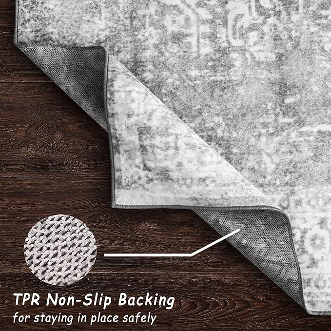 vivorug Runner Rug 2'x8' Vintage Washable Non-Slip Runners for Hallways Kitchen Entryway Laundry Room Carpet Hallway Runner Ivory/Silver
