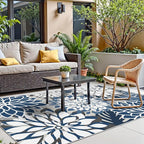 3x5 Washable Rug for Living Room Tropical Botanical Modern Floral Chenille Area Rugs Low Pile Non Slip Carpet for Patio, Bedroom, Laundry, Blue