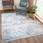 Bloom Rugs Caria Washable Non-Slip 4x6 Rug - Ivory/Blue/Gray Traditional Area Rug for Living Room, Bedroom, Dining Room, and Kitchen - Exact Size: 4' x 6'