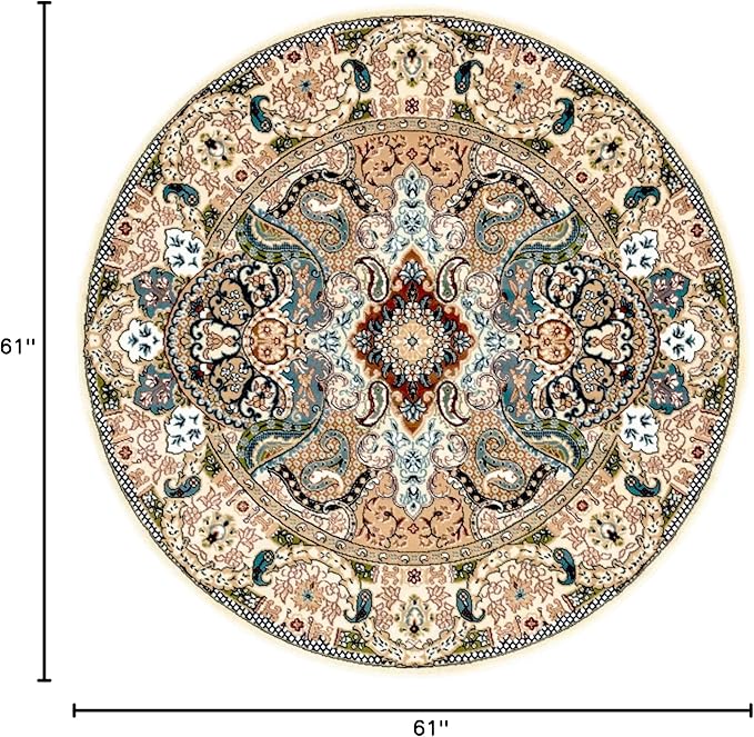 Unique Loom Narenj Collection Classic Traditional Medallion Textured Design Area Rug, Round 5' 0" x 5' 0", Ivory/Tan