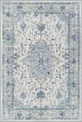 Area Rugs Square 10ft Washable Non-Slip, Floral Vintage Distress Print Pattern Medallion Carpet for Living Room Bedroom Dining Room, Light Blue Navy Beige Gray White