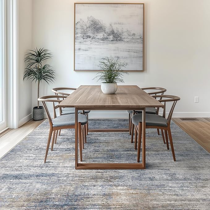 Bavni 8x10 Area Rugs, Abstract Modern Living Room Rugs, Large Machine Washable Rug Non-Slip, Soft Pet Friendly Rugs for Bedroom, Playroom, Dining Room, Blue/Light Grey