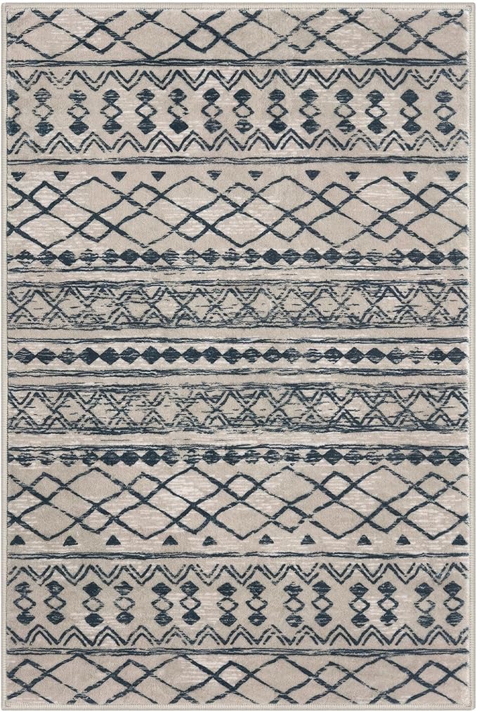 KUTA 3x5 Rugs for Entryway Boho Area Rug for Living Room, Moroccan Brown Black Washable Rugs Non Slip, Ultra Soft Print Distressed Geometric Low-Pile Entry Throw Carpet for Bedroom Nursery Dorm Decor