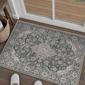 HUGEAR 2x3 Entryway Area Rug Retro Black Small Rug Machine Washable Door Mat Vintage Floral Low Pile Carpet Distressed Throw Rug Entrance Kitchen Bathroom Bedroom Office Non Slip Soft Lightweight
