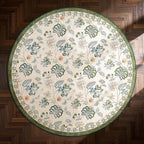jinchan Elora 5ft Floral Round Rug for Entryway Washable Kitchen Rug Vintage Romance Design Non Slip Indoor Doormat Lightweight Low-Profile Throw Carpet for Living Room Dining Room, Green/Beige