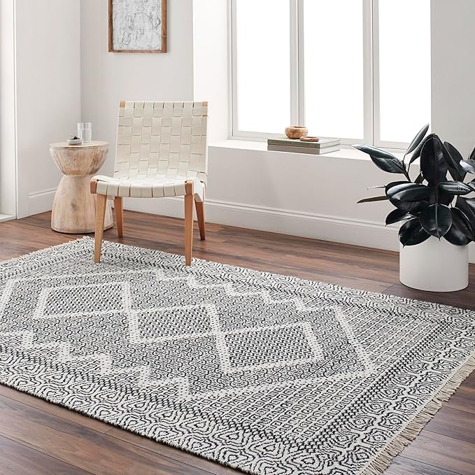 Mark&Day Wool Rugs, 2x8 Nishnabotny Cottage Dark Gray Runner Area Rug, Grey Beige Carpet for Hallway, Kitchen, Bedroom or Living Room (2'6" x 8' Runner)