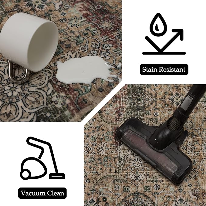 Area Rug Non Slip Machine Washable Ultra Soft Living Room/Bedroom/Kitchen/Outdoor/Classroom Vintage Brown, 2'×6'