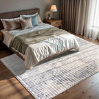 GLN Rugs Contemporary Collection - Machine Washable Area Rug, Contemporary Washable, Non Slip, Low Pile Chenille Rug, Living Room, Bedroom, Kitchen Rug (3' x 5' Lines Cream)