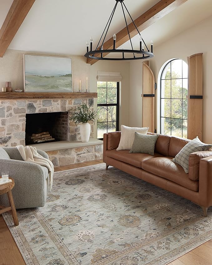Loloi Magnolia Home by Joanna Gaines Millie Collection MIE-02 Sky/Gold 2'-7" x 10'-0", .25" Pile Height, Runner Rug