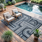 CAMILSON Indoor Outdoor Rug, Navy Blue 10x14 Geometric Arch Striped Large Area Rugs for Patio and Home Areas, Easy-Cleaning Non-Shedding Living Room, Garden and Deck Washable Outside Carpet 10 x 14