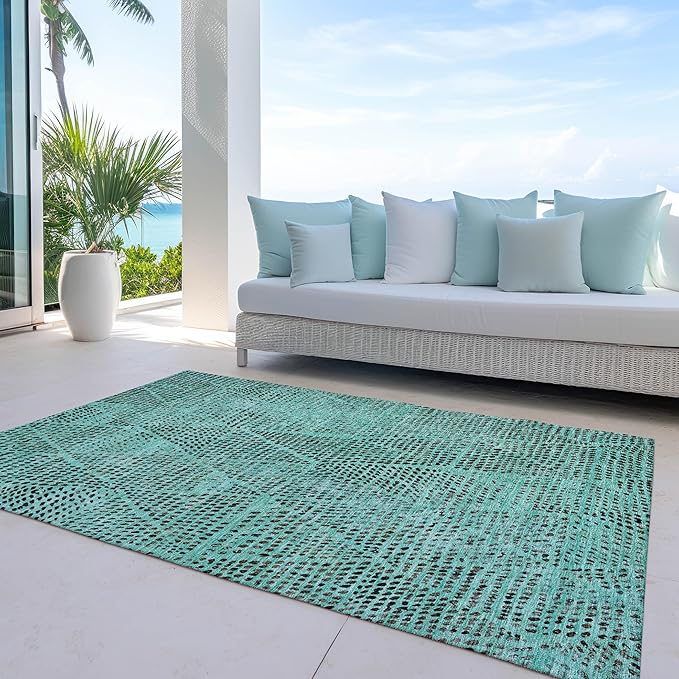 Addison Rugs Chantille ACN591 Teal 9' x 12' Indoor Outdoor Area Rug, Easy Clean, Machine Washable, Non Shedding, Bedroom, Living Room, Dining Room, Kitchen, Patio Rug
