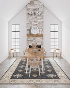 ILANGO Vintage 8'x10' Area Rugs for Living Room Washable Black Area Rugs Non Slip Boho Dining Room Rugs for Under Table Ultra-Thin Low-plie Floor Carpet for Bedroom
