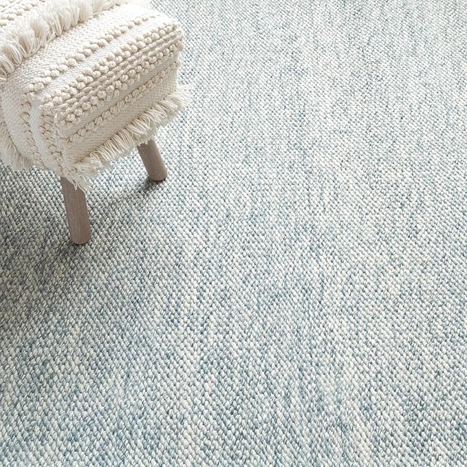 Dash and Albert Loggia Sky Wool Area Rug - 5' x 8' Sky Blue Solid Handwoven Accent Rug - Durable, Lightweight, Dining Room, Living Room, Bedroom - Premium Luxury Hotel Quality Soft Breathable