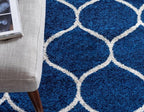 Rugs.com Lattice Frieze Collection Rug – 2' x 13' Runner Navy Blue Medium Rug Perfect for Living Rooms, Large Dining Rooms, Open Floorplans