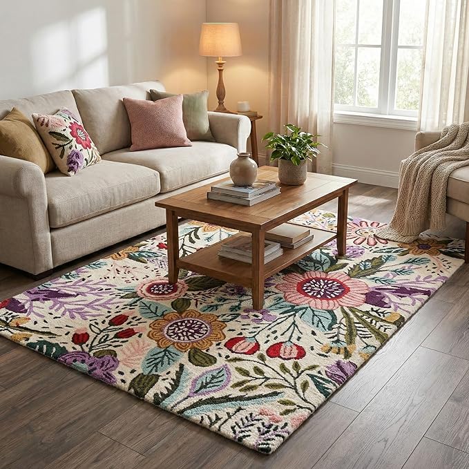 Hand-Tufted Floral Area Rug - Colorful Garden Design with Beautiful Flower Patterns - Modern Style Premium Carpet for Living Room & Bedroom or Kitchen (9.6'x14')