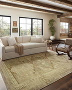 Loloi Magnolia Home by Joanna Gaines Sinclair Collection SIN-02 Khaki/Tobacco 7'-6" x 9'-6", .25" Pile Height, Machine Washable, Area Rug