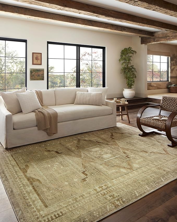 Loloi Magnolia Home by Joanna Gaines Sinclair Collection SIN-02 Khaki/Tobacco 2'-3" x 9'-6", .25" Pile Height, Machine Washable, Runner Rug