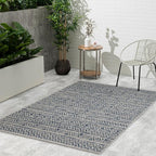 FH Home Flat Woven Outdoor Rug - Waterproof, Easy to Clean, Stain Resistant - Premium Polypropylene Yarn - Striped Boho - Patio, Porch, Deck, Balcony - Amman - Blue - 5ft 2in x 7ft 6in