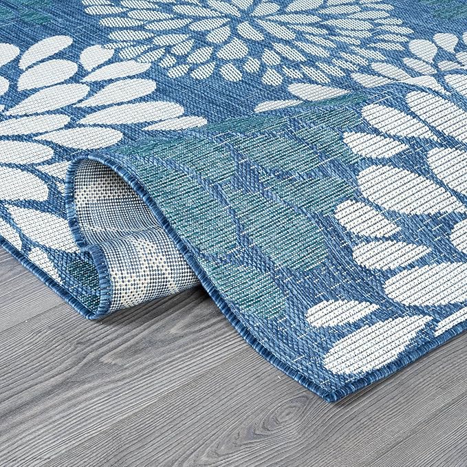 Beverly Rug Outdoor Rug 5x7 Modern Exotic Tropical Leaf Area Rugs for Indoor and Outdoor Patio Deck Porch Garden Water Resistant Washable Outside Carpet (5 x 7 Blue)