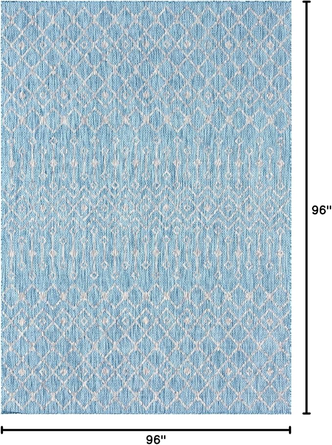 Unique Loom Outdoor Trellis Collection Area Rug - Tribal Trellis (8' x 8' Rectangle, Aqua/ Ivory)