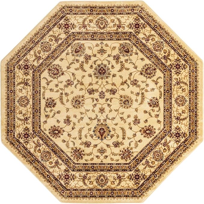 Unique Loom Voyage Collection Traditional Oriental Classic Area Rug (7' 11 x 7' 11 Octagonalal, Ivory/Gold)